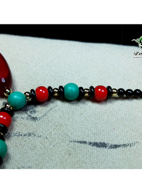 lssp/绿色石品wp1141 不还价 清代酒红琉璃多棱管主珠锁骨项链