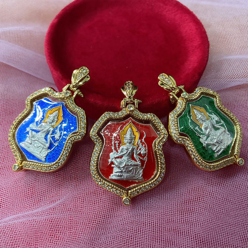 顶鼎佛牌泰国佛牌 禅南 2557盾形四面佛吊坠镶钻外壳项坠红绿蓝 - 图3