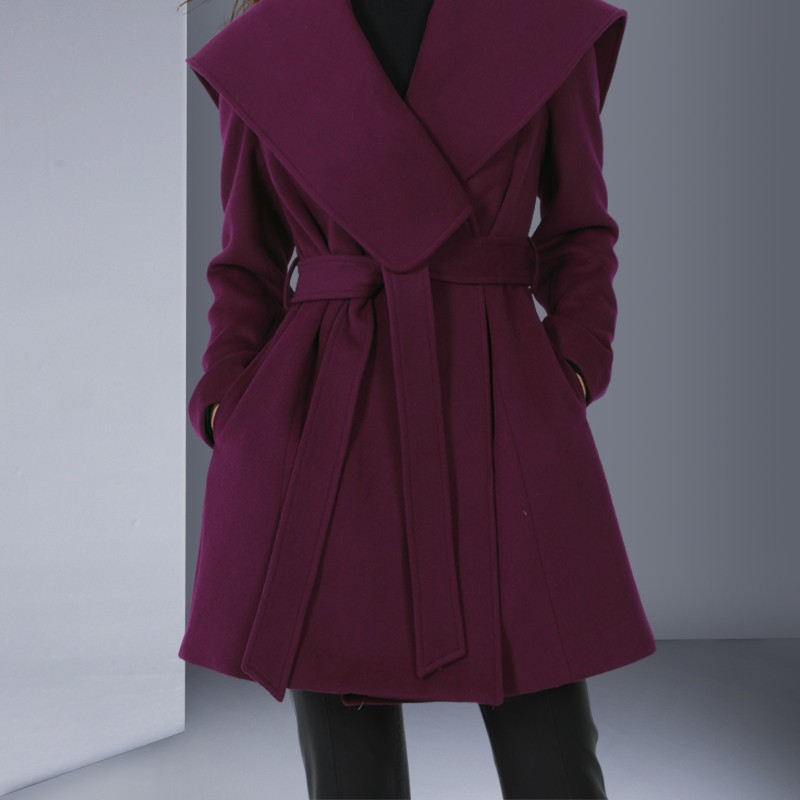 帝柔减龄大翻领高贵紫色毛呢外套2023冬季新品羊毛呢子大衣修身女