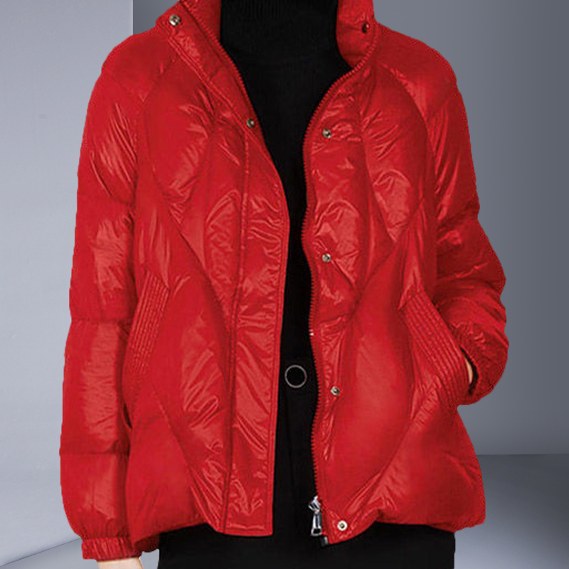 2023冬季新款欧美风时尚轻薄红色羽绒服女短款小个子修身保暖外套