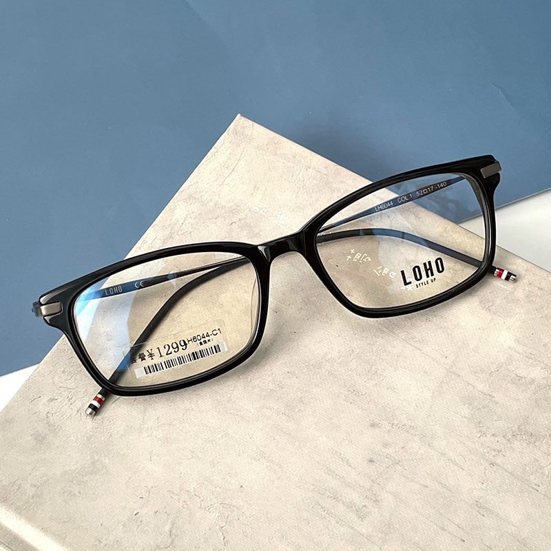 loho阿尔法系列lh6044 经典黑框板材纯钛腿光学镜近视眼镜男女款