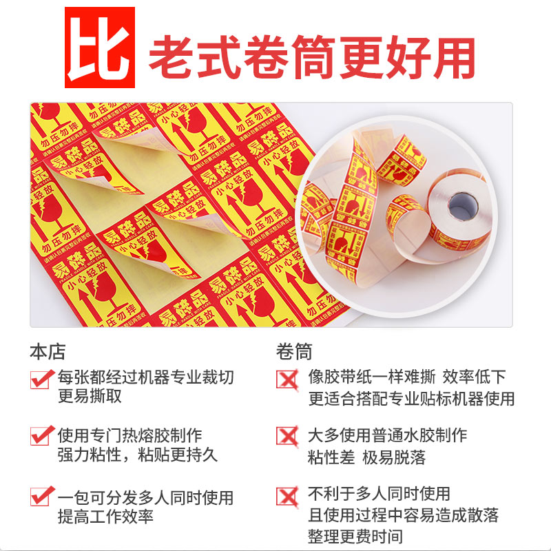 易碎品标签贴纸快递物品小心轻拿轻放勿压防拆包装大号防摔警示语提示一次性不干胶 - 图0