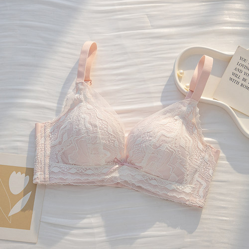 舒适显大圆润饱满透气蕾丝小胸聚拢内衣女平胸无钢圈提拉平胸文胸 - 图1