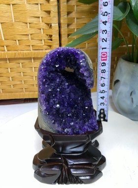 天然乌拉圭原矿紫晶镇摆件颗粒饱满颜色浓郁方解石紫晶牙闪紫晶洞