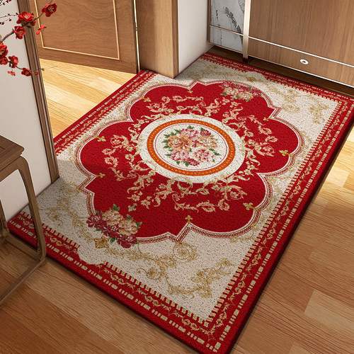 高弹云丝入户门地垫红色喜庆防滑耐脏乔迁之喜进门地毯垫免洗脚垫 - 图3