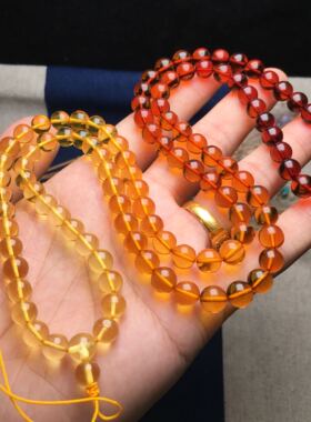 天然琥珀金珀血珀彩虹色108颗佛珠手链 项链 念珠 吊坠挂件彩虹链