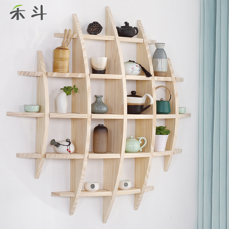 博古架实木中式挂墙茶杯架仿古多宝阁壁挂式置物架茶具摆架展示架 - 图1