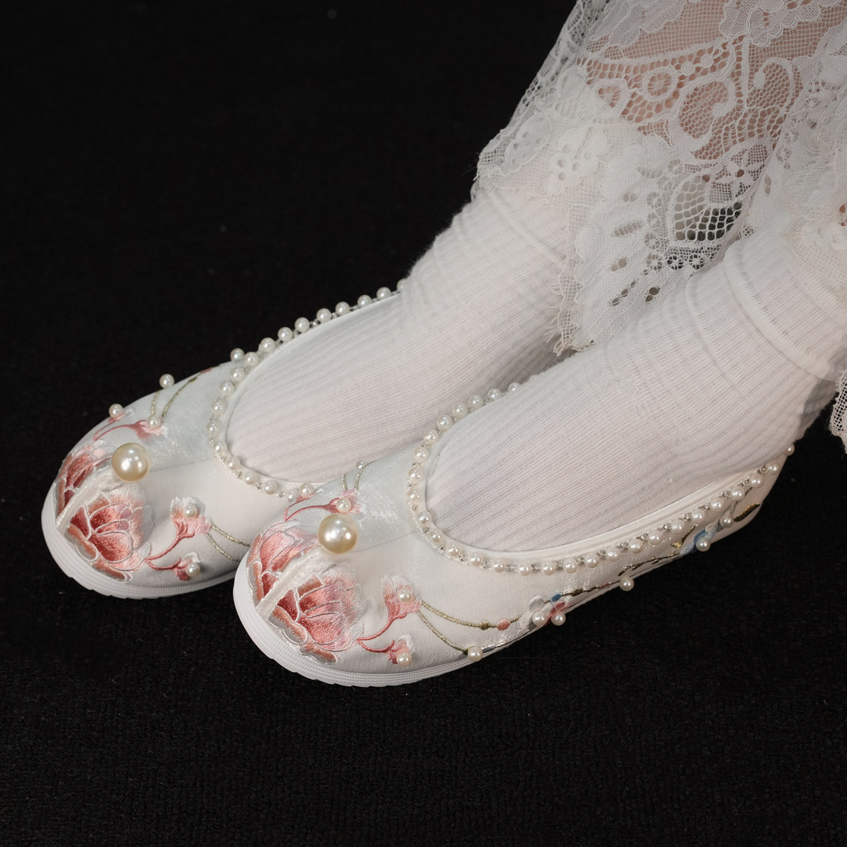 江南朱记汉服鞋【素央】手工钉珠内增高古风翘头布鞋弓鞋绣花鞋,淘宝优惠券,粉丝福利购,淘宝优惠卷