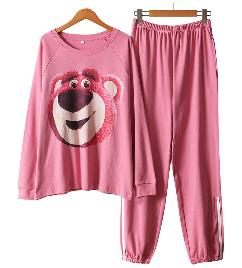 草莓熊卡通甜美长袖长裤女士睡衣圆领套装INS网红可外穿家居服女,淘宝优惠券,粉丝福利购,淘宝优惠卷