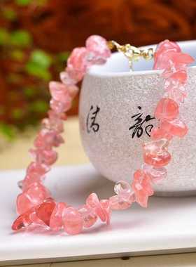 天然红水晶手链女西瓜红手串不规则原石水晶手串原矿送朋友礼物