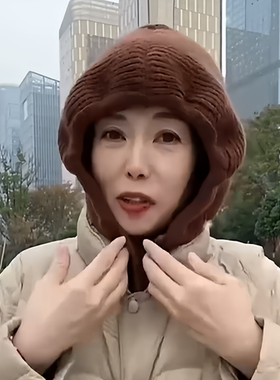 羽绒服帽子女冬季毛线针织帽围脖一体显脸小护耳韩国保暖