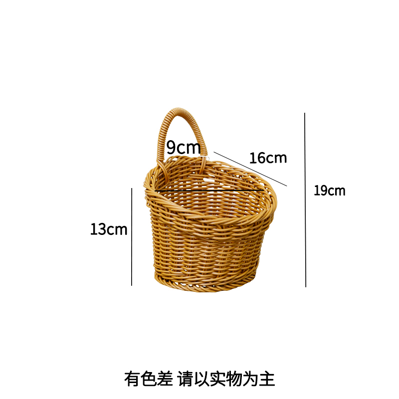 W018两个挂壁田园仿藤编织茶色圆形收纳筐收纳篮纯手工16*9*13/19 - 图3