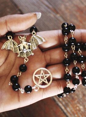 Beaded Cross Pendant Collarbone Necklace Dark Gothic Jewelry