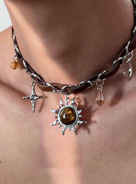 Beaded Cross Pendant Collarbone Necklace Dark Gothic Jewelry