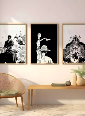 装饰画有框挂画壁画二次元日式动漫卡通海贼王路飞黑白艺术海报