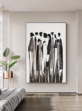 现代抽象艺术黑白人物客厅装饰画简约轻奢创意个性入户玄关壁画