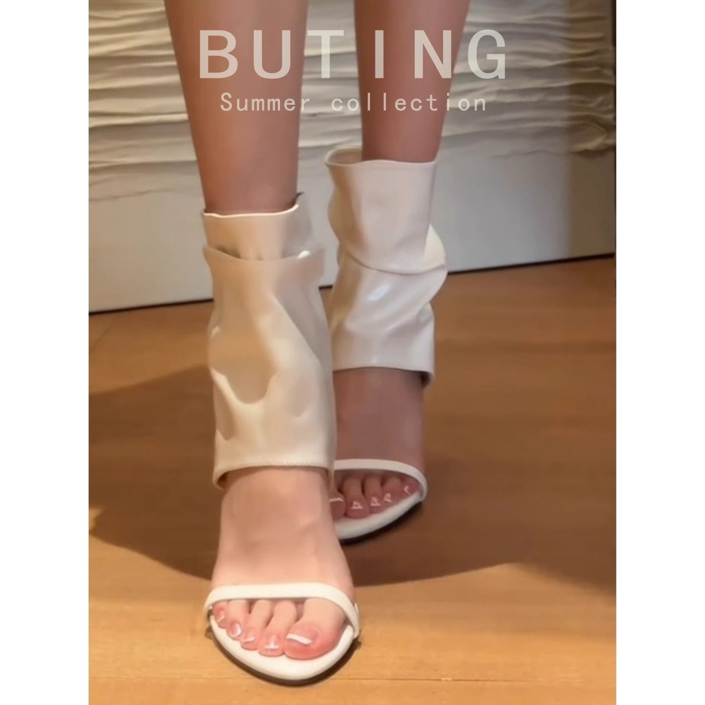 羊皮版~新款法式小众裤管靴高跟凉靴女夏季细跟凉鞋中跟罗马女鞋,淘宝优惠券,粉丝福利购,淘宝优惠卷