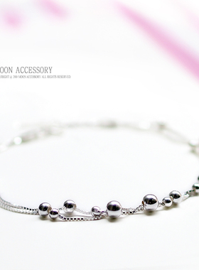 时尚气质双层圆珠手链纯银不过敏