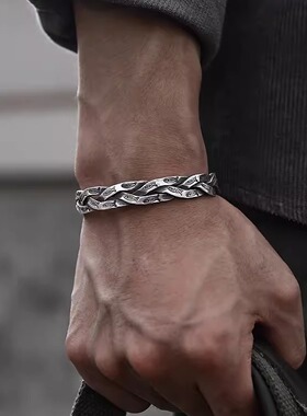 复古铜如鱼得水个性纯银男手镯