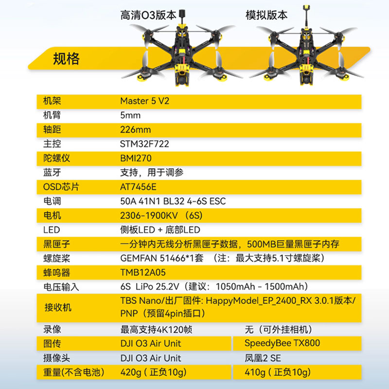 SpeedyBeeMaster5V2穿越机5寸套机FPV数字图传DJIO3天空端整机 - 图2