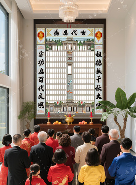 定制族谱挂画家堂轴子家堂画祠堂供奉祖宗家谱卷轴老式布料祖先堂