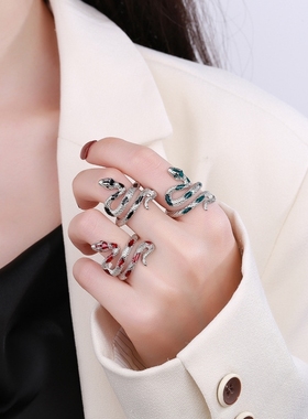 暗黑缠绕灵蛇戒指小众设计食指戒复古ins冷淡风中性时尚开口指环