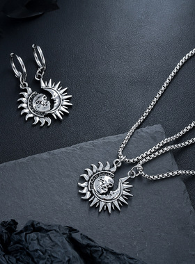 日月不对称项链男钛钢高级感项饰女百搭个性简约亚马逊饰品潮