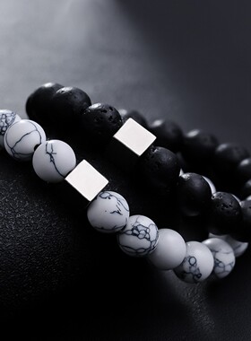 裂纹珠手串男几何方块手链个性设计新款百搭配饰女简约轻奢饰品