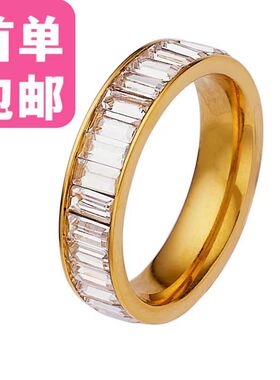 欧美时尚个性风潮不锈钢戒指简约大气镶钻钛钢戒指女饰品