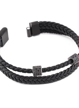 欧美钛钢编织皮革手链男士磁铁扣简约设计高级感个性潮饰品