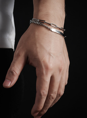 钛钢双层字母潮牌手链男女ins简约百搭高级感个性时尚配饰