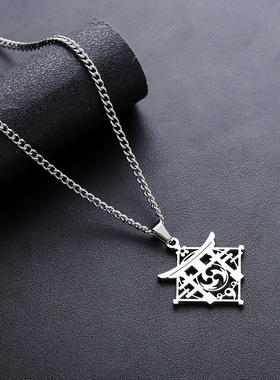 新款原神周边项链男钛钢稻妻国标挂饰欧美个性嘻哈简约潮款配饰女