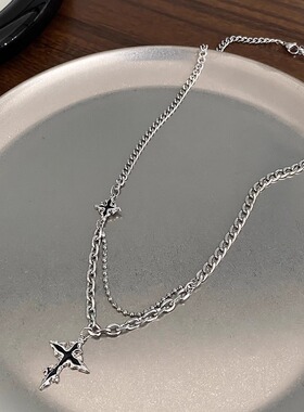 黑色十字架男生项链小众个性拼接链条潮牌配饰高级感时尚百搭饰品