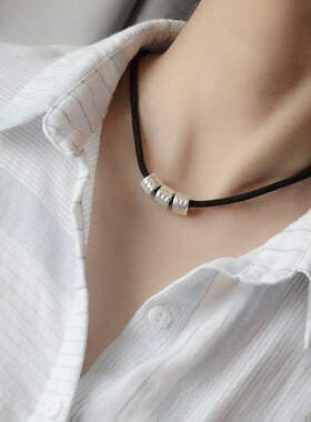 圆筒项链男韩版复古时尚手工编织黑绳锁骨链女气质ins风百搭饰