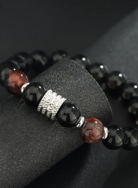 复古转运珠手串男款潮ins小众设计新款黑曜石手链时尚热销潮流