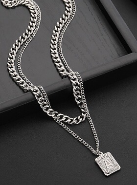 字母项链男双层钛钢不掉色百搭设计高级感爆款配饰女小众简约饰品