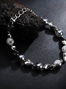 手链男玻璃裂纹个性嘻哈设计高级感百搭配饰女潮小众夏季简约饰品