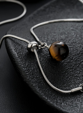 虎眼石项链男时尚设计个性简约可抽拉珍珠毛衣链女高级百搭饰品潮