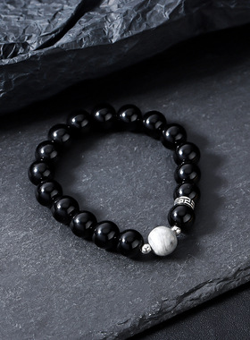 黑曜石手链男女热卖个性潮流简约手串高级感百搭饰品时尚首选