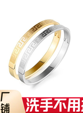 越南沙金手镯子女卡扣回字纹久不掉色不锈钢欧美配饰新品爆款