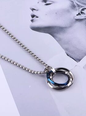 项链男轻奢三环项链长款小众吊坠嘻哈帅气时尚简约高档潮流项坠
