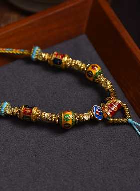 新款藏式唐卡挂脖吊坠双面挂件民族风手工编织百搭项链可调节绳子