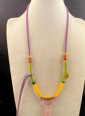 藏式手工编织项链绳藏风简约紫色毛衣链文玩蜜蜡唐卡吊坠绳佛牌链