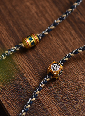 手工编织藏式手搓棉挂脖唐卡吊坠挂绳五路财神天珠挂件项链锁骨绳