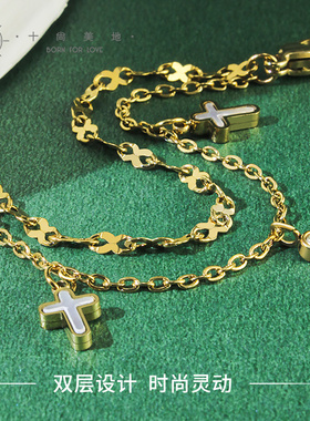 女生钛钢波西米亚十字架贝壳手链