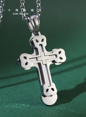 钛钢男女通用十字架项链生日礼物