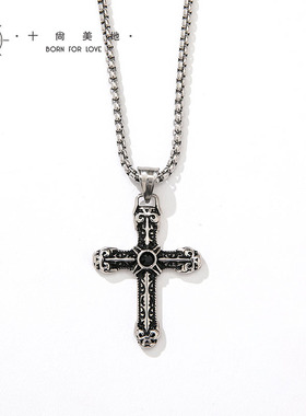钛钢复古十字架男士欧美健身吊坠