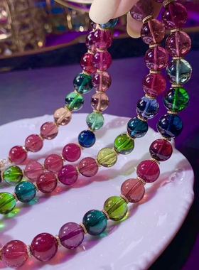 巴西天然罕见玻璃体碧玺塔链