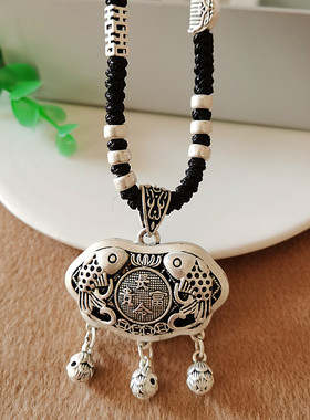 仿古银平安富贵锁项链女轻奢小众