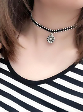 韩版仿银六芒星锁骨链女黑色脖子